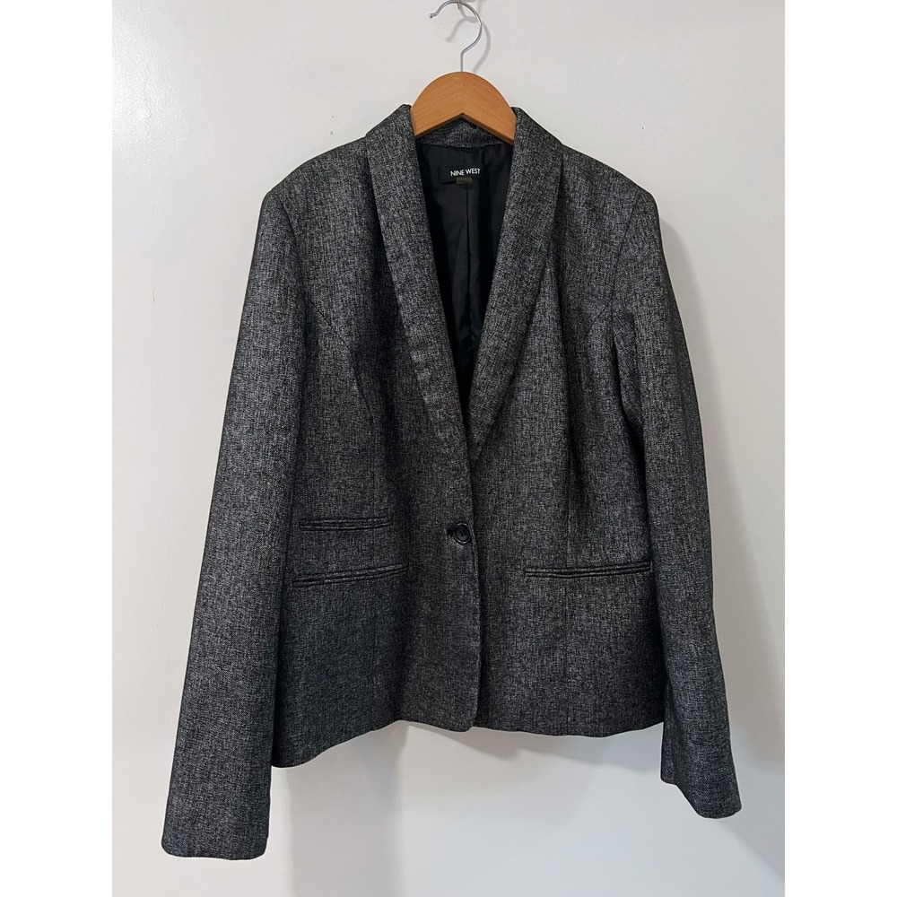 Nine West Women's Gray Speckled One Button Blazer Jacket Size 8
